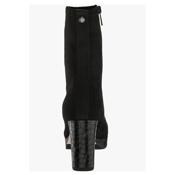 Donald Pliner Zari Crocodile Platform Heel Mid Boots | 8.5 Black Suede NEW $298 - Picture 6 of 12